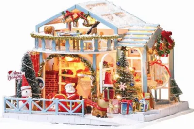 Image de Habarri | Maison Miniature - DIY Maison de Poupées - Maison en Bois avec Meubles et éclairage LED - Cadeau pour Enfants - Noël Dans Les Alpes