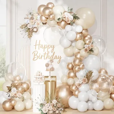 Immagine prodotto di Set di palloncini dorati e bianchi, 113 pezzi, colore sabbia, ideale per feste di compleanno, ghirlanda, champagne, palloncini "Bobo"