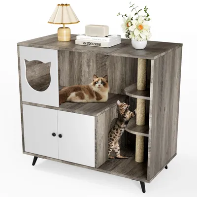 Produktbild von Katzenbettenmöbel aus Holz – Katzenbettenkorb – Katzenklappenverkleidung – Katzenhausmöbel – Katzenklappensperre