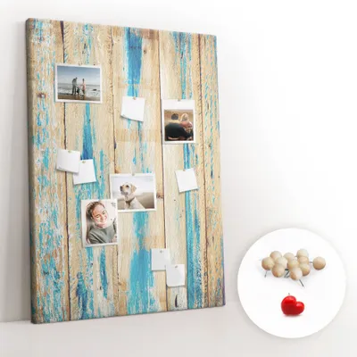 Obrázek produktu pro Korková nástěnka s kolíčky - Tabule s kolíky pro fotografie a poznámky - 100x140 cm - Připínáčky dřevěné 100 kusů - Zestárlé dřevo