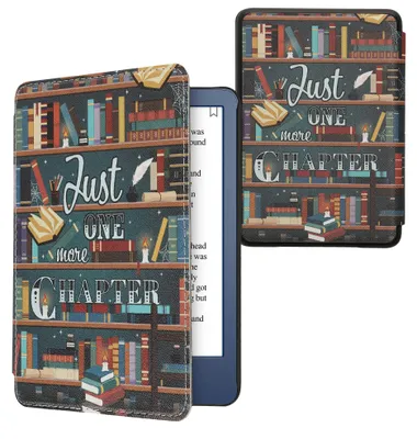 Produktbild von kwmobile Schutzhülle für Amazon Kindle (2022/2024) Hülle - eReader Flip Case mit Auto Sleep Funktion - Bibliothek Motto mit Mehrfarbig