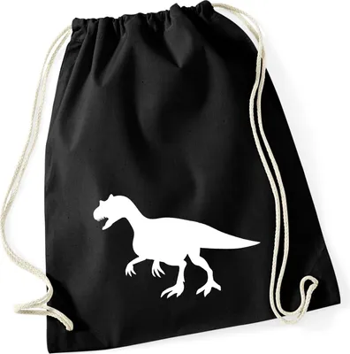 Produktbild von Huuraa Turnbeutel Allosaurus Dinosaurier 12 Liter Black Baumwolle Rucksack Geschenkidee