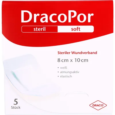 Produktbild von Dracopor Soft 8 cm x 10 cm weiß steriler Wundverband, 5 St. Verband