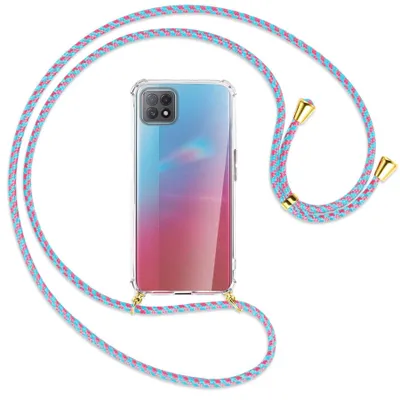 Produktbild von Handykette Backcover-Schutzhülle mit Band (Metall goldfarben) für Oppo A73 5G - pink/mint
