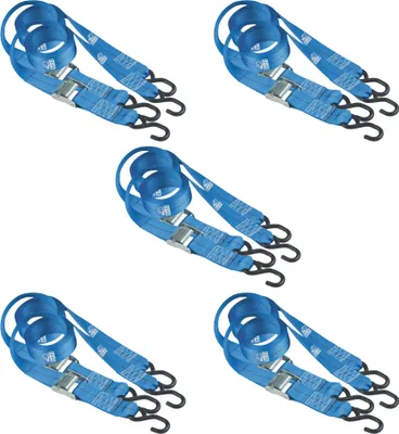 Produktbild von BASI - Spanngurt 10er Set - SG 307 - Blau - mit Klemmschloss und S-Haken -  - Zurrkraft 125 kg - 5x0004-0307