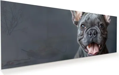 Produktbild von Glasbild 150x60cm in XXL für Wohnzimmer, Schlafzimmer Motiv Lachender Hund