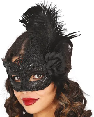Produktbild von Schwarze Maske mit Federn für Damen