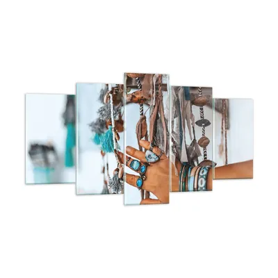Produktbild von Bilder auf glas - 5 Teile - Hand Schmuck ethnisch - 160x85cm - Glasbilder - Wandbilder - Bilder - zum Aufhängen bereit - Wanddekoration aus Glas - Glas Bilder - Wandbild auf Glas - GEA160x85-5107