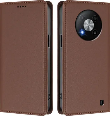 Produktbild von Handyhülle für ZTE Blade A73 5G, Kunstleder Klapphülle Stoßfeste Magnetische Hülle mit Ständer Braun