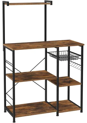 Produktbild von Hohes industrielles Küchenregal mit Haken und Gitterkorb 90x40x132 cm