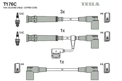 Produktbild von TESLA T176C Zündkabelsatz Zündleitungssatz für BMW 3 Limousine (E36) 3 Limousine (E30) 3 Cabrio (E30) 3 Touring (E30)