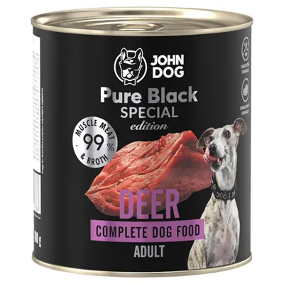 Produktbild von John Dog Hundefutter Hirsch - Premium Getreidefreies Hundenassfutter mit 99% Fleisch - Monoprotein Nassfutter - Pure Black Special Edition 800g