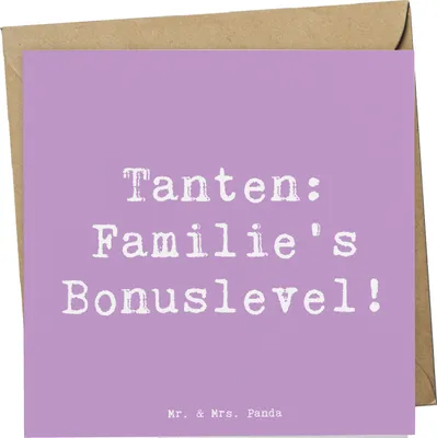 Produktbild von Mr. & Mrs. Panda Glückwunschkarte Spruch Tante Bonuslevel - Lavendeltraum - Geschenk, herzerwärmende Sprüche, doppelkarte, Klappkarte, anlasskarte, Geschenke, Grußkarte