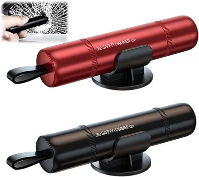 Produktbild von Famanu Notfallhammer Set 2 Stück - Autosicherheitshammer mit Gurtschneider und Fensterbrecher - Notfallwerkzeug für Autosicherheit (Schwarz Rot)