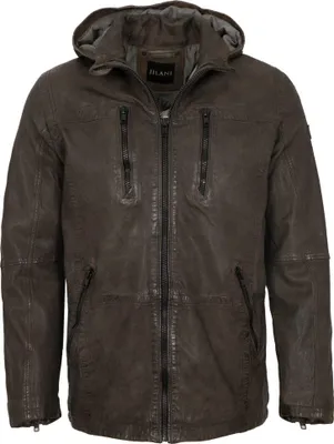 Produktbild von Jilani Collection - Herren Lederjacke Fieldjacke Lammnappa Kapuze olivebraun : 54