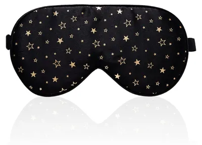 Image de Masque de sommeil en soie avec sangles réglables, masque confortable et ultra-doux, l'aide au sommeil par excellence, masque de sommeil orné d'un motif d'étoiles dorées
