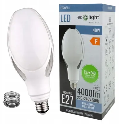 Immagine prodotto di Lampada stradale a LED con adattatore E27-E40, 40W, 6000K (luce bianca fredda), 4000 lumen, per lampade