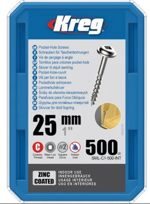 Produktbild von Kreg Pocket-Hole Schrauben 25 mm, Verzinkt, Maxi-Loc, Grobgewinde - 500Stk.