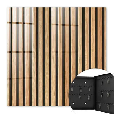 Produktbild von Metall Schlüsselkasten 30 x 30 cm - schwarzer Schlüsselschrank zur Wandmontage - wandhängende Schlüsselbox mit Tür - rechts öffnend - Schlüsselaufbewahrung für Flur - Büro - Arbeitszimmer - Werkstatt - Garage - Vertikale Streifen