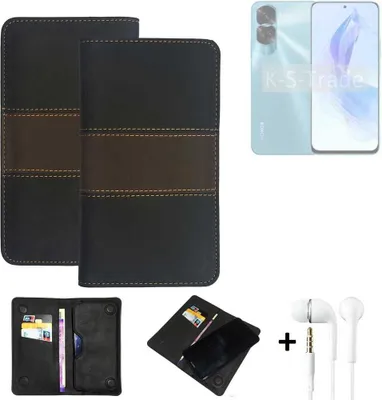 Produktbild von K-S-Trade Handyhülle + Kopfhörer kompatibel mit Honor 90 Lite Schutzhülle Walletcase Bookstyle Tasche Schutz Case Hülle Wallet Cover Kunstleder
