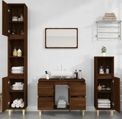 Produktbild von "2026 Aktion"Waschbeckenunterschrank Modernes Design - Badezimmerschrank Badmöbel - Braun Eichen-Optik 80x33x60 cm DEMöbel 5173292