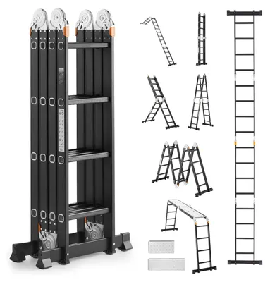 Immagine prodotto di Scala di servizio VEVOR, scala ausiliaria 7 in 1, telaio ad A, impalcatura a pioli 4650 mm, resistente, portata 150 kg, uso esterno