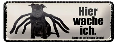 Produktbild von Blechschild Hinweis Hund hier wache ich eigene Gefahr, 27 x 10 cm, Blechschilder Tiere Achtung