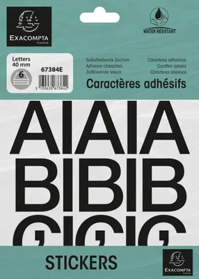Image de Exacompta 10x Pochette de lettres adhésives noires A-Z 40 mm Noir 67384E