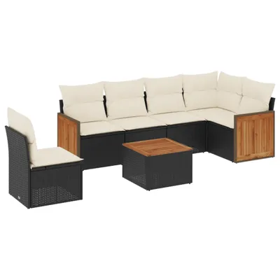 Produktbild von vidaXL 7-tlg. Garten-Sofagarnitur mit Kissen Schwarz Poly Rattan