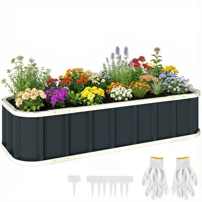 Produktbild von Hochbeet Stahl, Pflanzbeet mit Klickverschlš¹ssen Gefaltete Kante Frš¹hbeet 136 x 52 x 31 cm Dunkelgrau