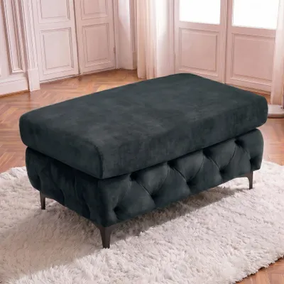 Produktbild von riess-ambiente Chesterfield Sitzhocker MODERN BAROCK 95cm petrol Samt Fuß mit Ziersteppung