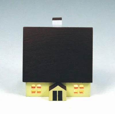 Produktbild von Tischdekoration Holzhaus bunt Innenbeleuchtung Höhe 4cm NEU