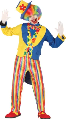 A person wearing a clown costume.