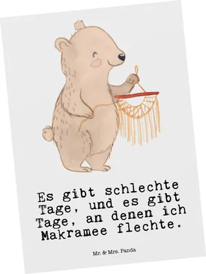 Produktbild von Mr. & Mrs. Panda Postkarte Bär Makramee - Weiß - Geschenk, Ansichtskarte, Basteln, einzelkarte, mit, Grußkarte, Postkarten, Ansichtskarten