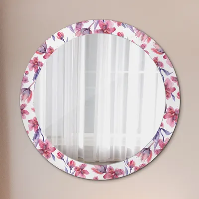 Produktbild von Wohnzimmer Spiegel - Badezimmerspiegel Wandspiegel zum Schlafzimmer – Schminkspiegel - Aquarell Blumen - Runder: Ø80cm