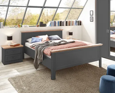 Produktbild von Schlafzimmer Set 3-teilig Bett 160x200cm Graphit mit Eiche JÜLICH-77