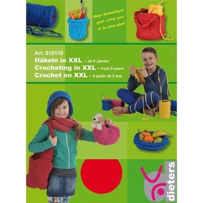 Produktbild von Häkelset XXL mit Baumwollstoffgarn und Bambushäkelnadel für Taschen, Hüte und Schalen