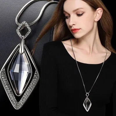 Produktbild von Faux Edelstein Strass Raute Anhänger Pullover Kette Frauen Halskette