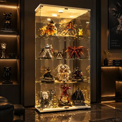 Produktbild von INONEFT Glasvitrine Standvitrine mit LED,Vitrinenschrank mit 2 Türen und Schloss für Sammlung,Sammlervitrine mit 4-Lagen,Weiß