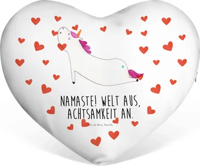 Produktbild von Mr. & Mrs. Panda Partnerkissen Einhorn Yoga - Weiß - Geschenk, Herz Kissen, Namaste, Sport, Liebeskissen, Joga, Dekokissen, Yogamatte, Kuschelkissen, dekoartikel, Unicorn