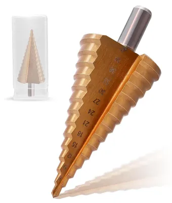 Obrázok produktu pre HSS Stupňový vrták 14 stupňov, 4-42 mm, pre kov, hliník, drevo a plast, 10 mm stopka, titánový povlak