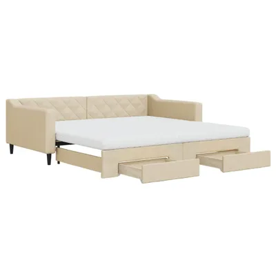 Obrázok produktu pre vidaXL Rozkladacia posteľ so zásuvkami krémová 100x200 cm Látka