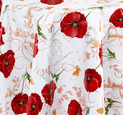 PVC Tischdecke Mohn Wachstuch - Breite & Länge wählbar - abwaschbare Tischdecke - Mohnblume Ranke rot weiss, Größe:140 x 100 cm