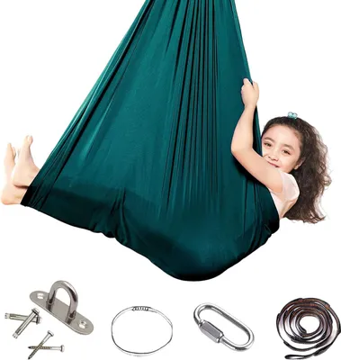 Produktbild von Kinderschaukel-Hängematte, Indoor-Schaukel, elastische Kuschel-Hängematte, sensorische Schaukel, ideal für Asperger und sensorische Integration sowie Autismus-Therapie (Hellblau, 150 x 280 cm)
