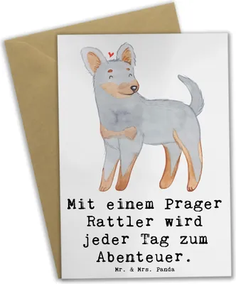 Produktbild von Mr. & Mrs. Panda valentinstagskarte Prager Rattler Abenteuer - Weiß - Geschenk, Glück, Hunderassen Charakter, Grußkarten, sozial, Eigenschaften, Hunderasse, Grußkarte