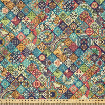 Produktbild von ABAKUHAUS marokkanisch Microfaser Stoff als Meterware , Ethnische Blumen Aufwändiges Blumengesteck Orientalisches Motiv Laub Muster, 10 M (230 x 1000 cm), Mehrfarbig