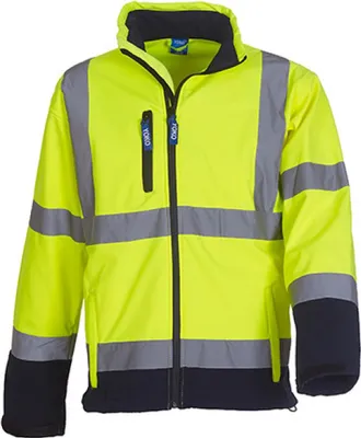 Produktbild von YOKO HVK09 | High Visibility 2 Bands & Braces Softshell Jacket - Farbe: Hi-Vis Yellow/Navy - Größe: XXL
