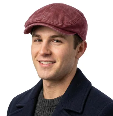 Produktbild von Schiebermütze Herren Vintage Used Look Flatcap Baumwolle Weinrot Einheitsgröße