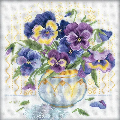 Produktbild von RTO Kreuzstich Set "Stiefmütterchen" M053, Zählmuster, 23x23 cm