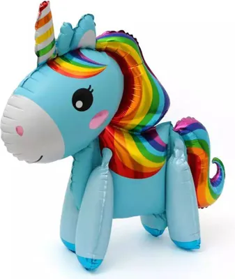 Immagine prodotto di Palloncino in foil 3D unicorno, blu con criniera colorata, ca. 45 cm